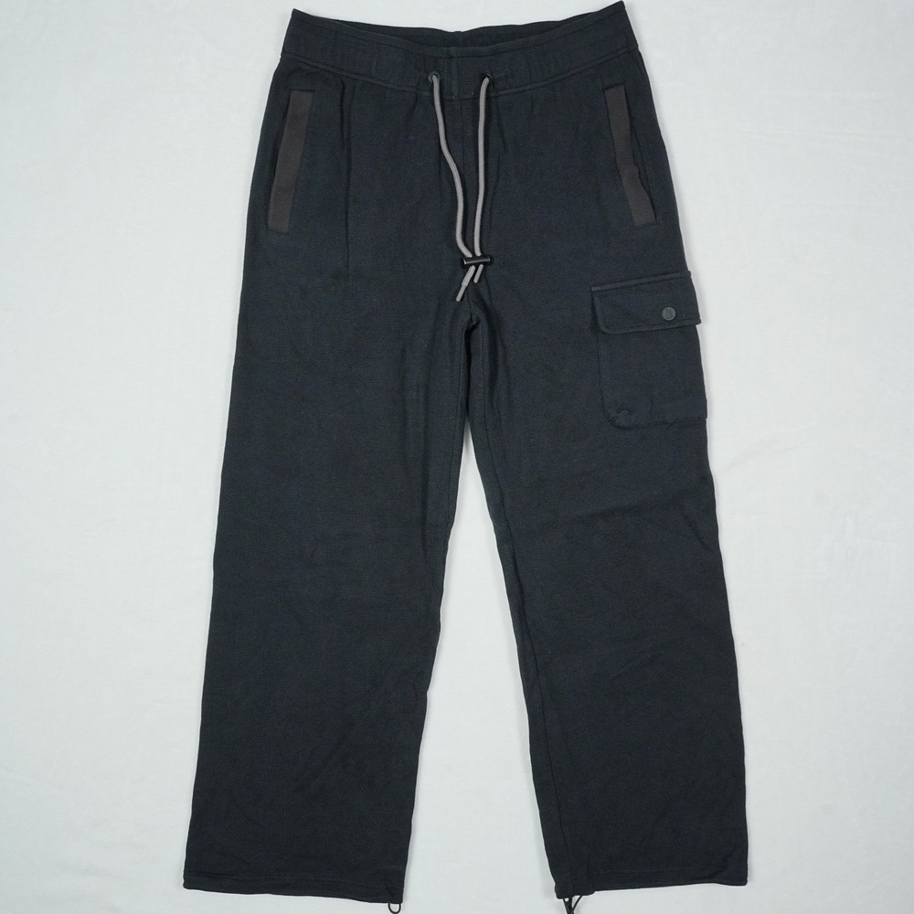 Magnlens‎ Mens Baggy Waffle Knit Cargo Pants Black Size M Adjustable Hem